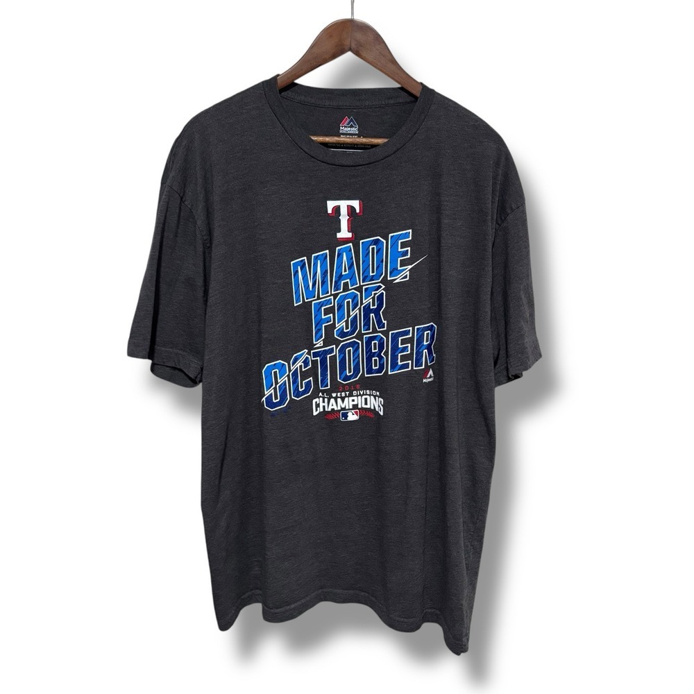 Majestic Men's Texas Rangers 2018 AL West Division Champs T Shirt Gray 2XL 24x31